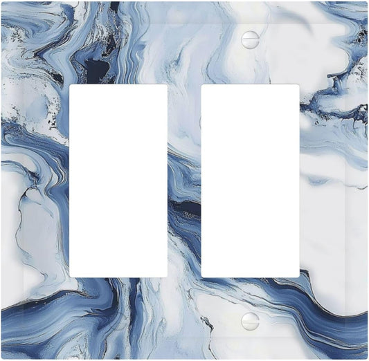 Decorative Outlet Covers White Marble Navy Blue Line Fluid 2 Gang Double Gfci Rocker Electrical Wall Panels Light Switch Cover Plate For Bathroom Kitchen Decor