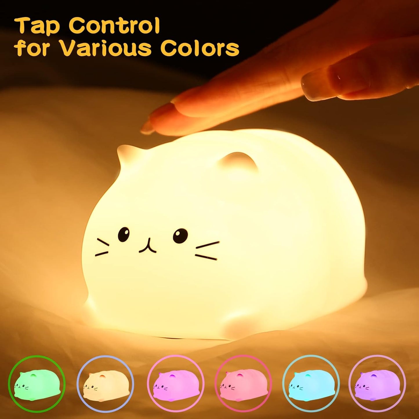 LOVERUIS Cute Night Light Cat 7 Colors Kitty Night Light with 3 Hour Timer Dimmable Squishy Lamp Gift for Kid Kawaii Decor Room