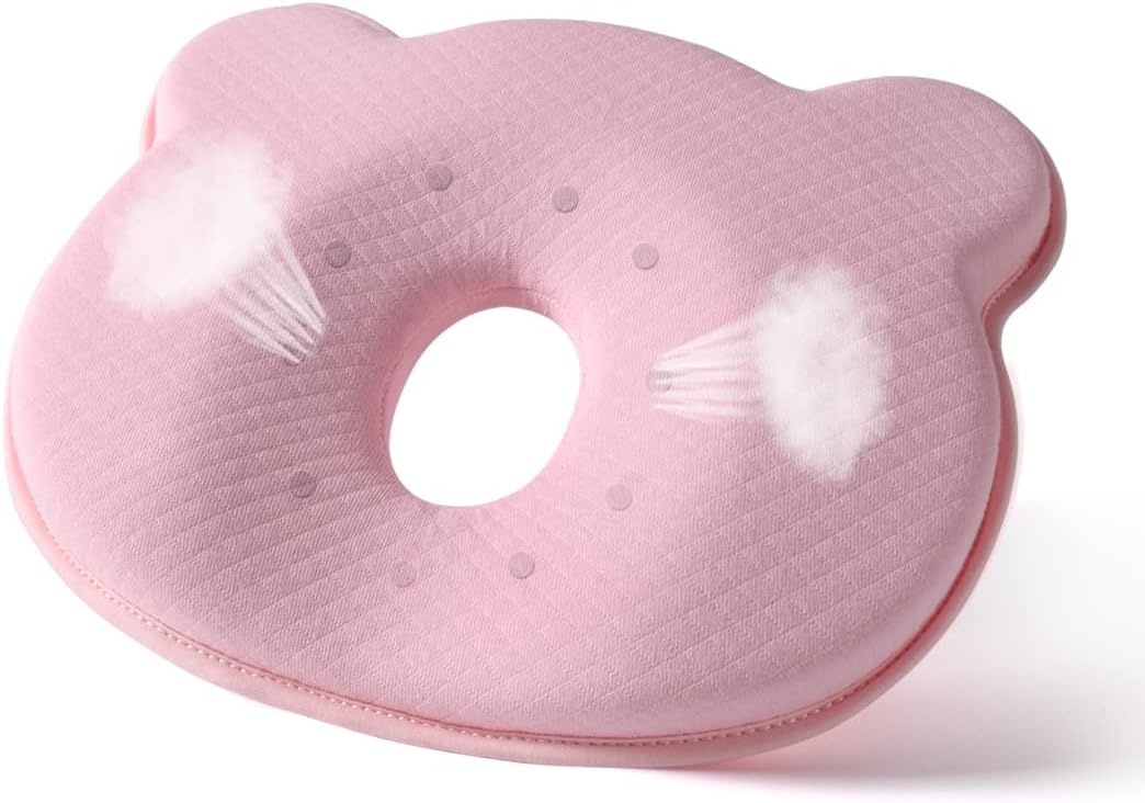Memory Foam Travel Pillow,Portable Cute Cartoon Bear Soft and Cozy Pillow (Pink)
