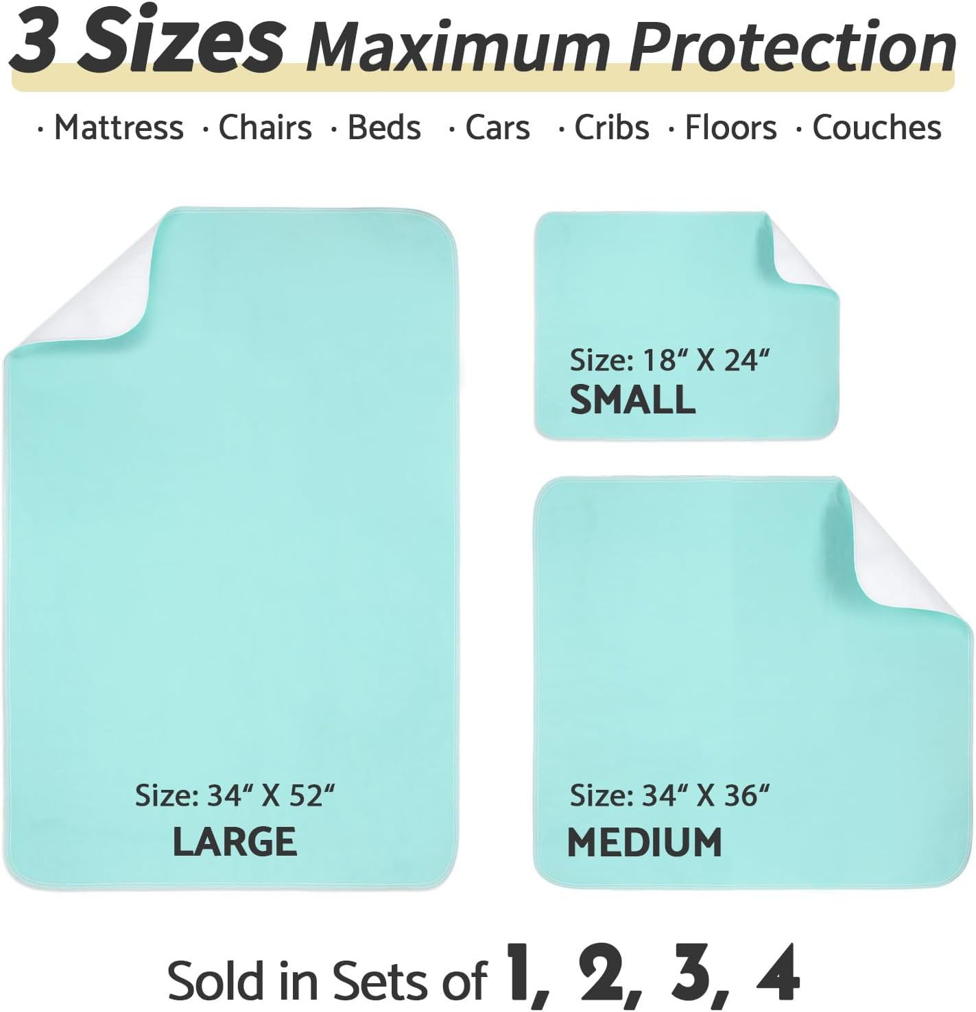 CoolShields Waterproof Bed Pads Incontinence 34'' x 36'' (1 Pack) Washable Reusable Bedwetting Mattress Protector Pad for Kids, Adults, Elderly, and Pets