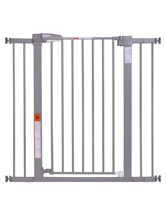 BABELIO 36-Inch Tall Baby Gate, 26-40" Wide Auto-Close Pet Gate, Easy Install and No-Drilling, Pressure Mounted with Wall Protectors and Extension Kits, Gray