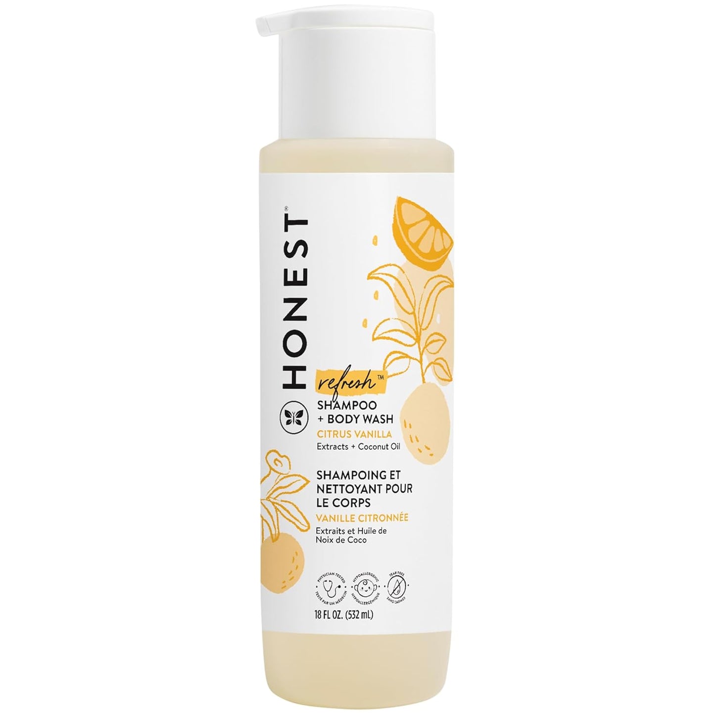 The Honest Company 2-in-1 Cleansing Shampoo + Body Wash | Gentle for Baby | Naturally Derived, Tear-free, Hypoallergenic | Citrus Vanilla Refresh, 18 fl oz