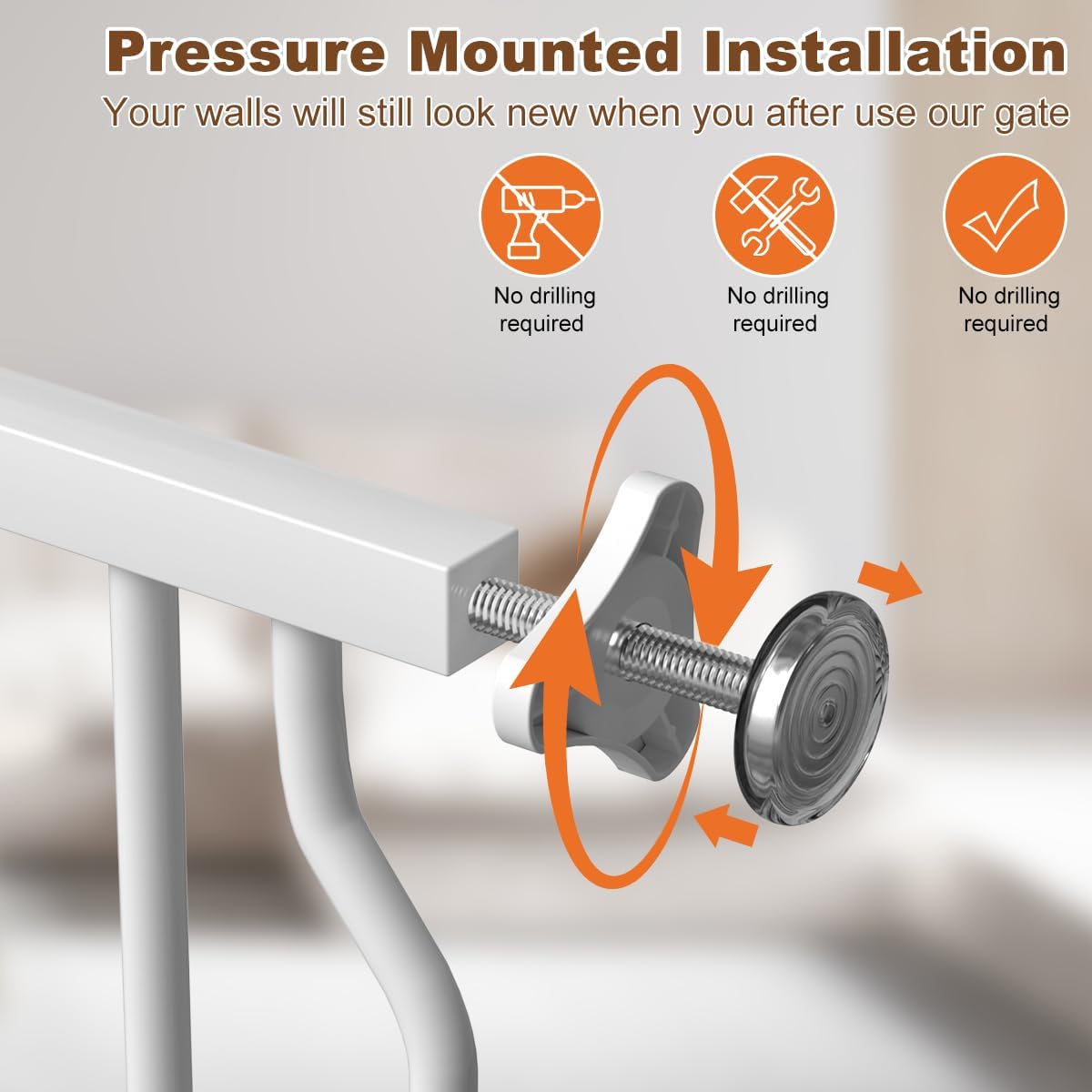 30" Tall Metal Narrow Baby Gate for Doorways No Drill 29.5-33.8" Wide, Auto Close Press Mounted Baby Gate Indoor for Kids, Walk Through Dog Gates for Stairs, White