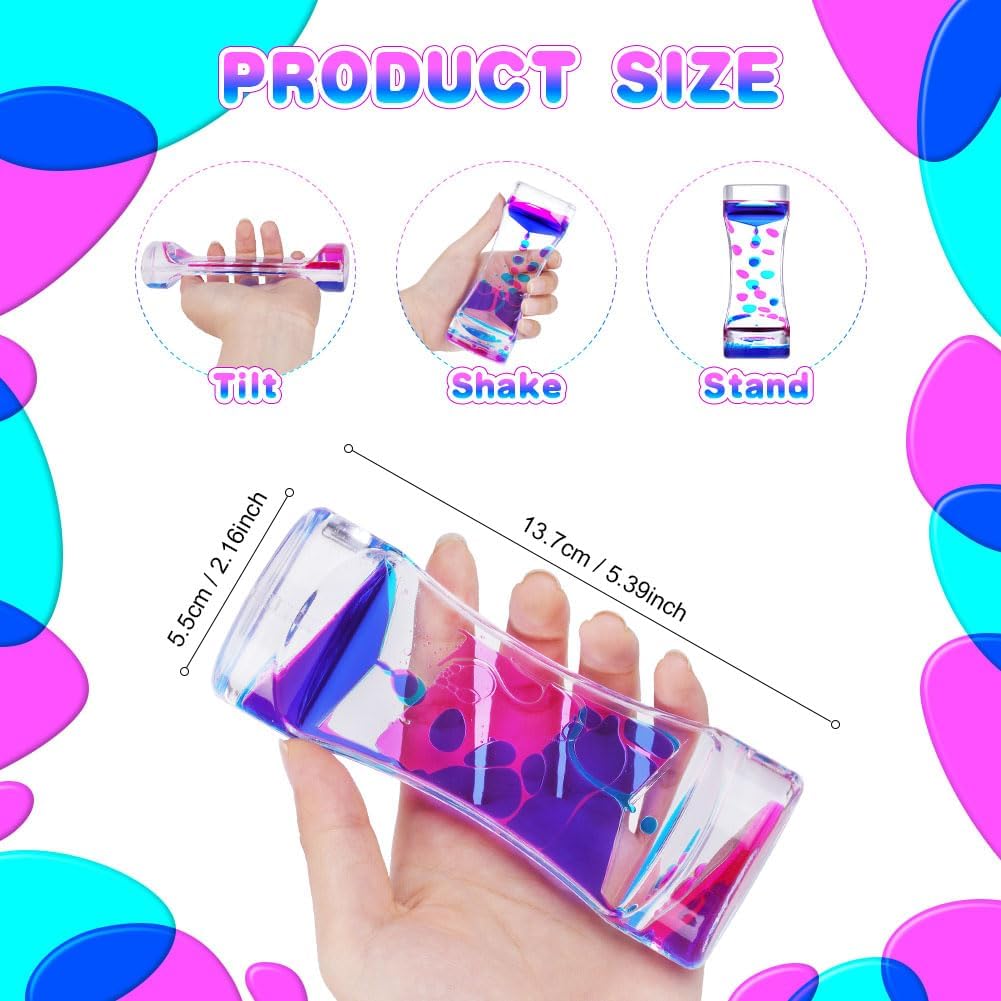 6 Pcs Liquid Motion Bubbler Timer, Oil Hourglass Liquid Sensory Calming Toy, Office Desk Toys Novelty Toys Fidget Toys for Kids and Adults Stress Relief and Anxiety Fidget Water Timers