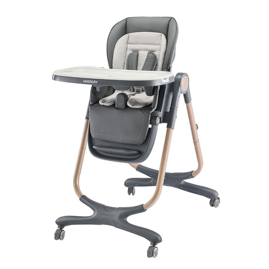 6 in 1 Convertible High Chairs for Babies and Toddlers,Portable High Chair with Dishwasher Tray and 4 Wheel,Booster Seat for Dining Table,Foldable Toddle and Baby Feeding Highchair (Gold-Grey)