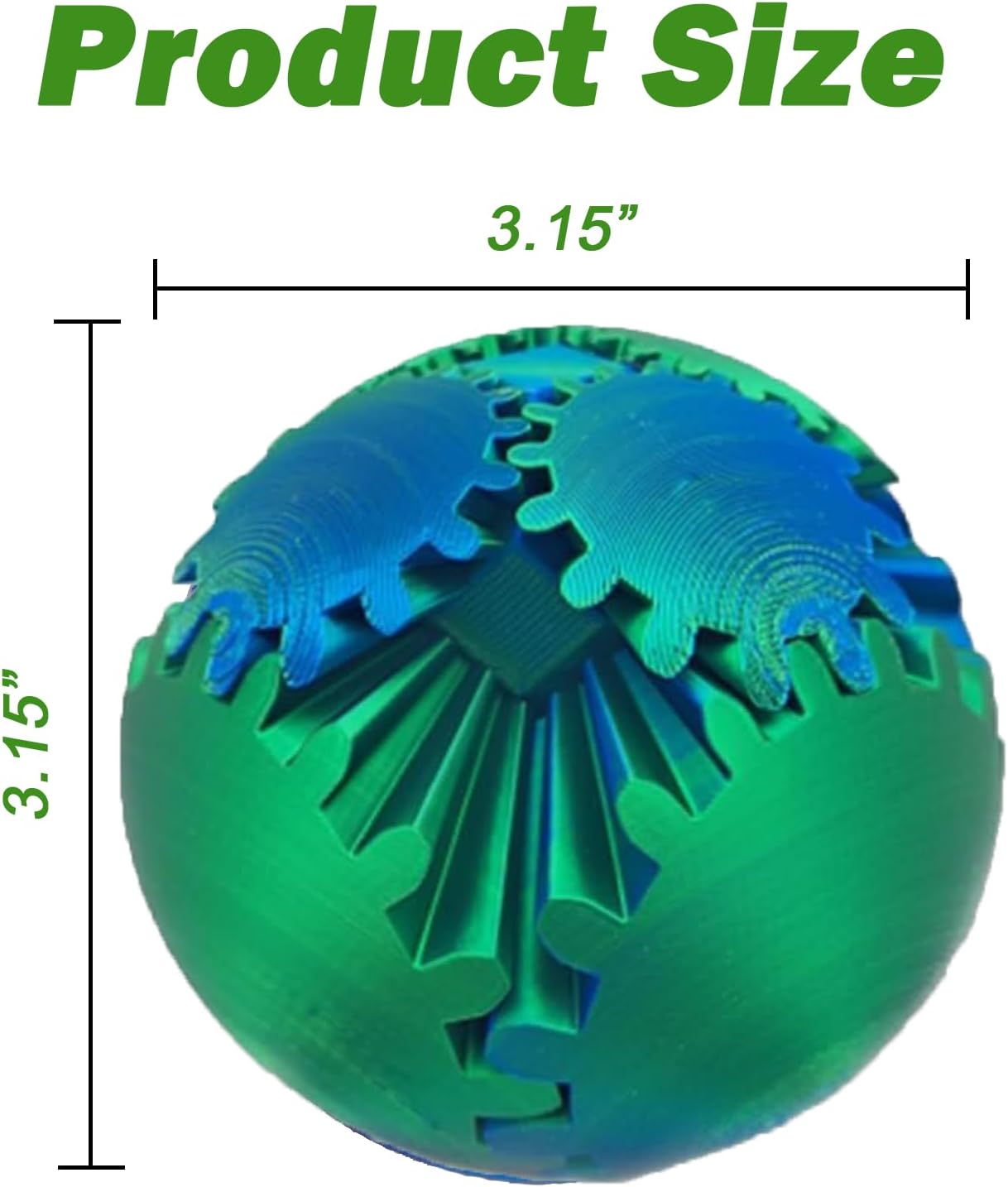 Gear Ball Fidget Toy - 3D Printed Stress Relief Spinner, Educational and Fun Gift for Kids & Adults, Durable & Eco-Friendly, Ideal for Birthday (Silk Green)