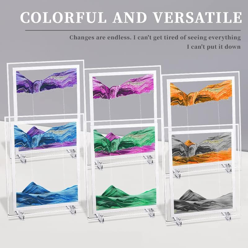 Moving Sand Art Picture 3D Deep Sea Sandscapes Sand Art Liquid Motion Bubbler Timer for Adult Kid Desktop Art Toys for Home Decor and Office(Square+Purble+10In)