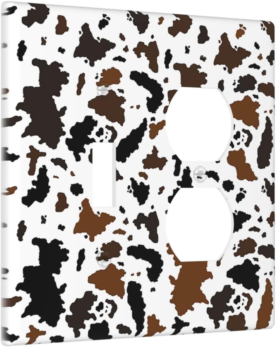 Wallplates Rustic Cowhide Highland Cow Milk Cow 1 Toggle 1 Duplex Switch Plate Electrical Gfci Faceplate Decorative Light Switch Covers For Farmhouse Home Decor