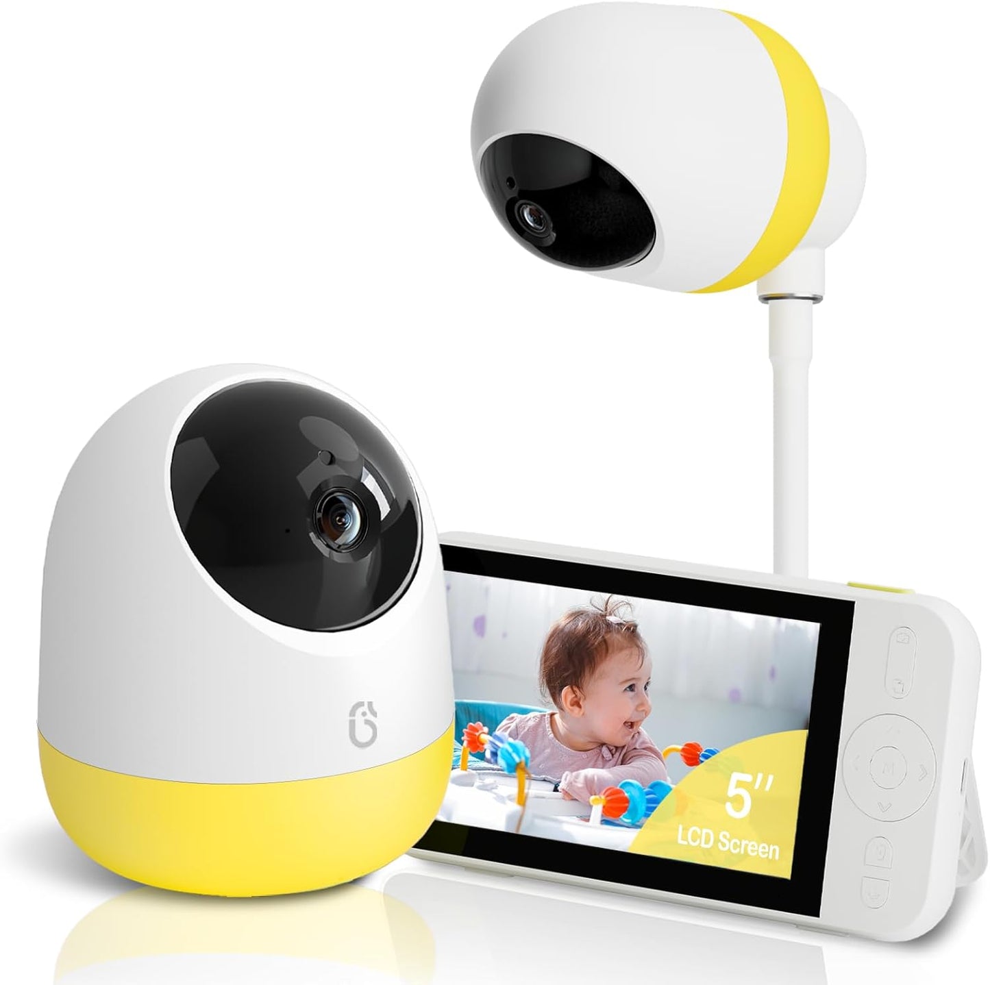 Ellie Pro Baby Monitor with Camera and Audio,5'' IPS 2K UHD Resolution,6000mAh Battery, Remote Pan-Tilt-5X Zoom, 2-Way Talk,No WiFi, Night Vision, Virtual Fence, Breathing Detection and 1000ft Range