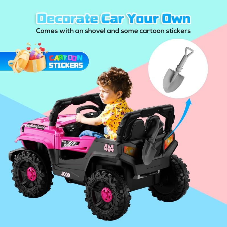 SEALIGHT 12V Kids Ride On Truck Car w/Parent Remote Control, 4 * 380W Motors, 3 Speeds, Emergency Braking, LED Lights, Music & Horn, Kids Electric Vehicles for Boy Girl Gift
