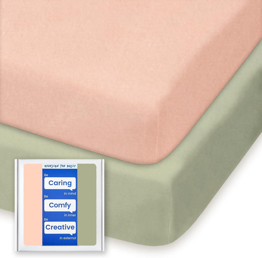 Pack and Play Mattress Sheets, TotBasic Premium Jersey Cotton Mini Crib Sheets Fitted, Ultra Soft Pack N Play Sheet for Girls Boys, Soft and Breathable Portable Crib Sheets for Pack and Play Mattress