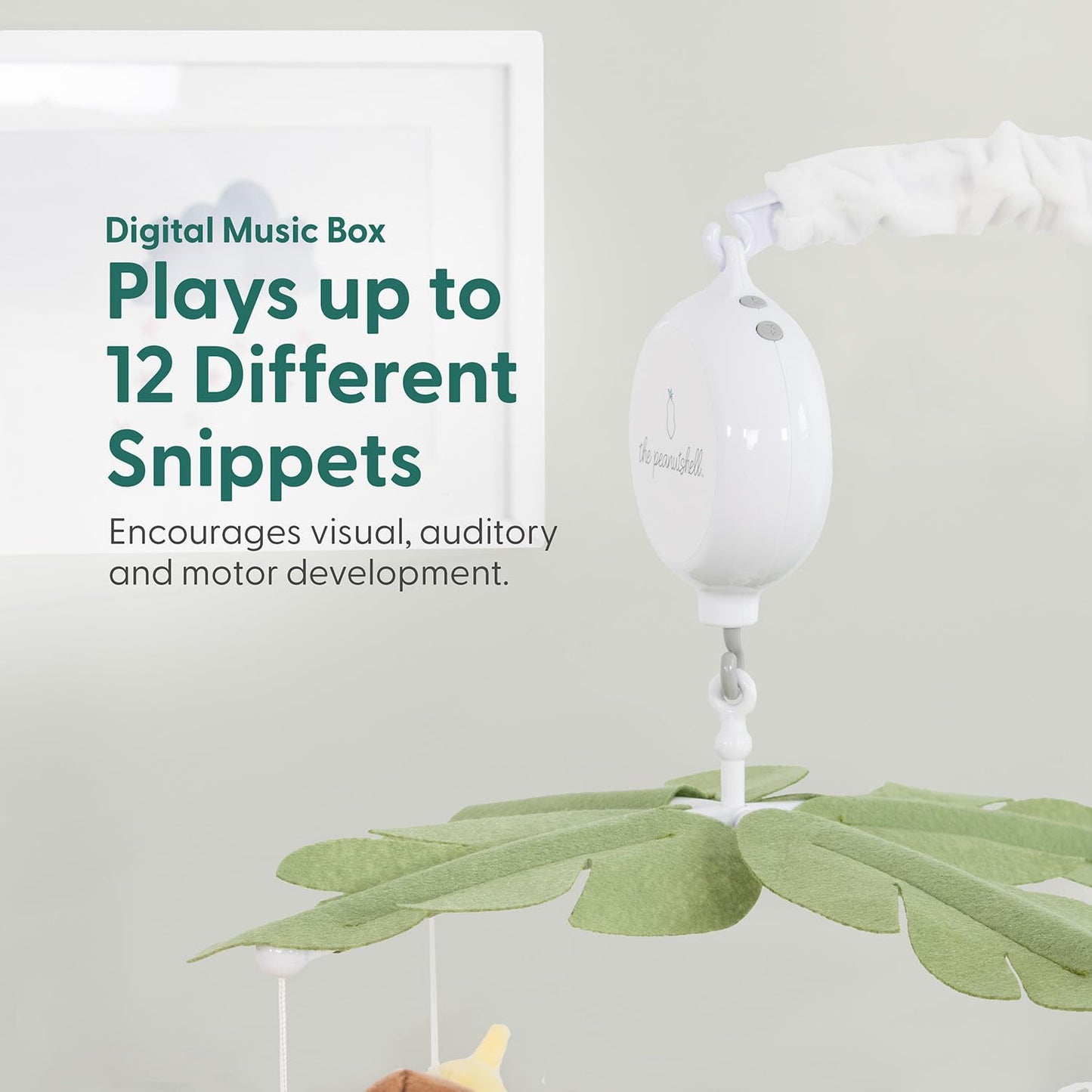 The Peanutshell Crib Mobile for Boys or Girls - White Musical Baby Crib Mobile with 12 Lullabies, Jungle Animal, Baby Safari Animals Nursery Decor