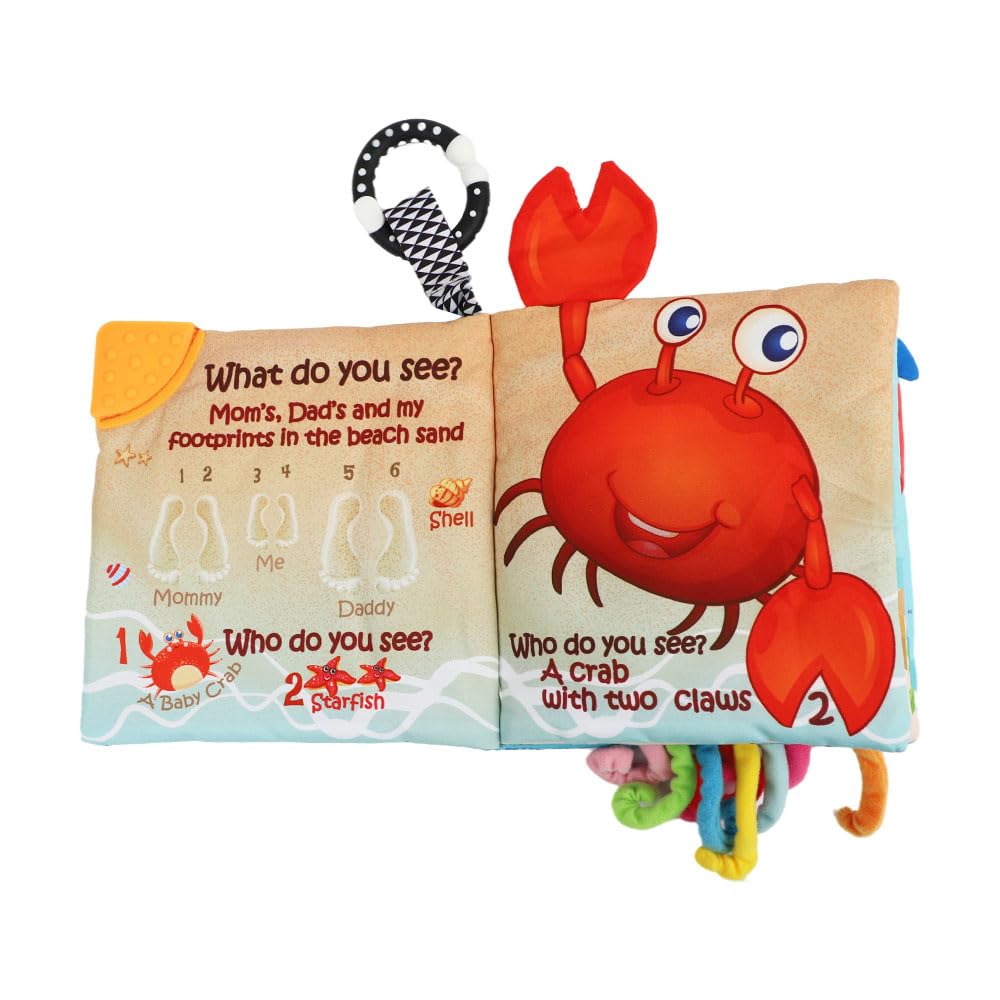 Cloth Crinkle Books for Babies Toddler – Touch and Feel Soft Baby Books, Interactive Early Learning Toys for Infants 0-6-12-18 Months Gift, Teething Toy with Teether, Fish, Octopus, Shark