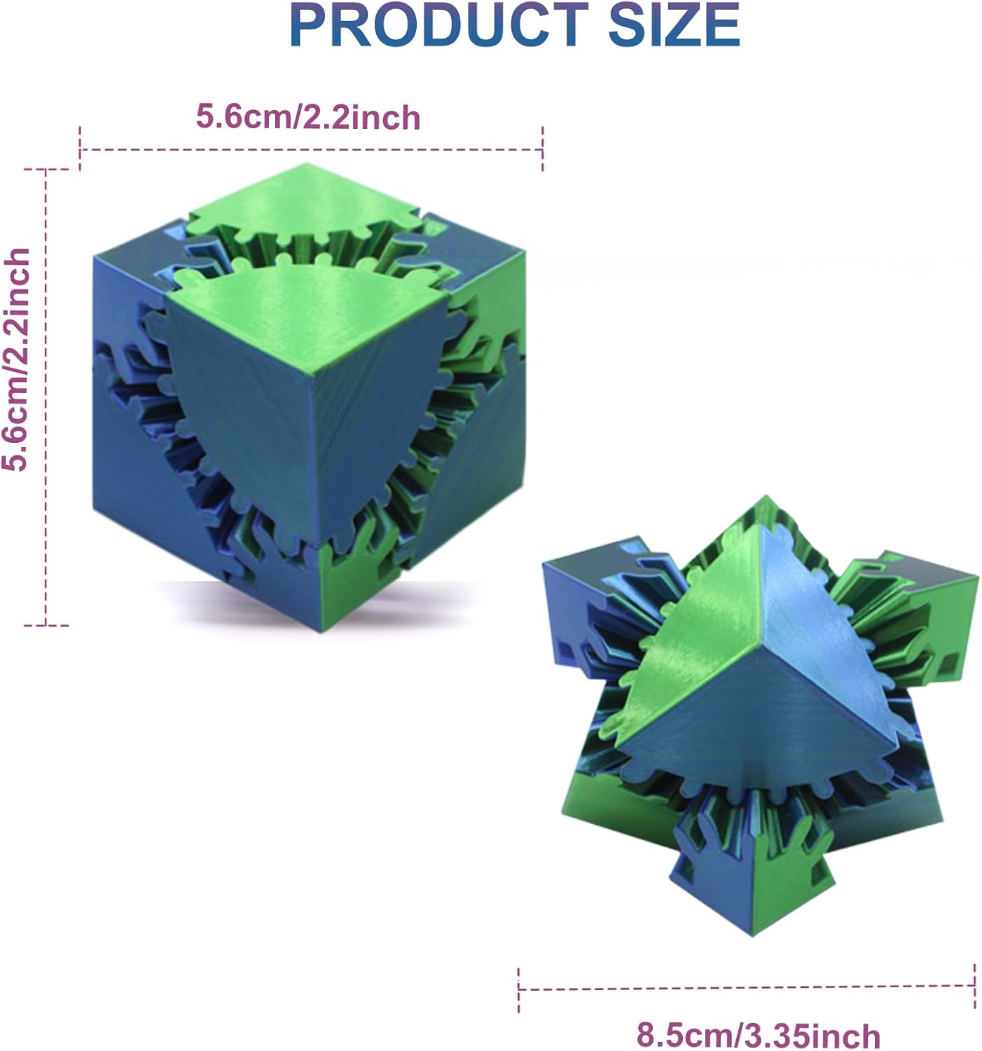 Gear Sphere Gear Cube 3D Printed Gear Ball Spin Cube Fidget Toy Relieving Stress & Anxiety, Fidget Cube GearSphere Desk Toy, Whirling Wonder Fidget for Sensory and Autism (Laser Blue Green)