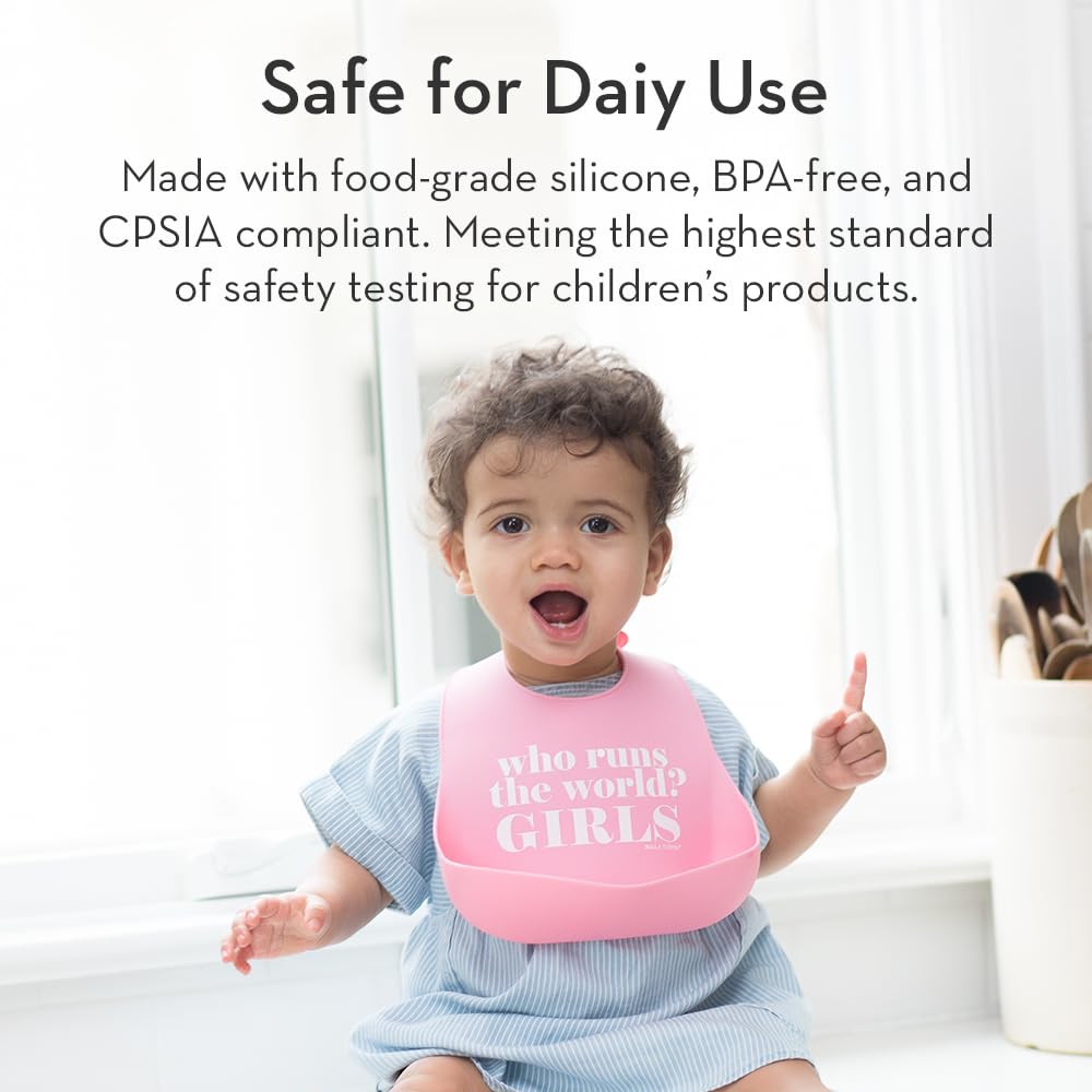 Baby Bib for Eating by Bella Tunno, Waterproof Silicone Bib with Large Food Catcher, Adjustable Fit for Babies 4-12 months & Toddlers 1-3 Years, Boys & Girls, Oh Hey Sunshine