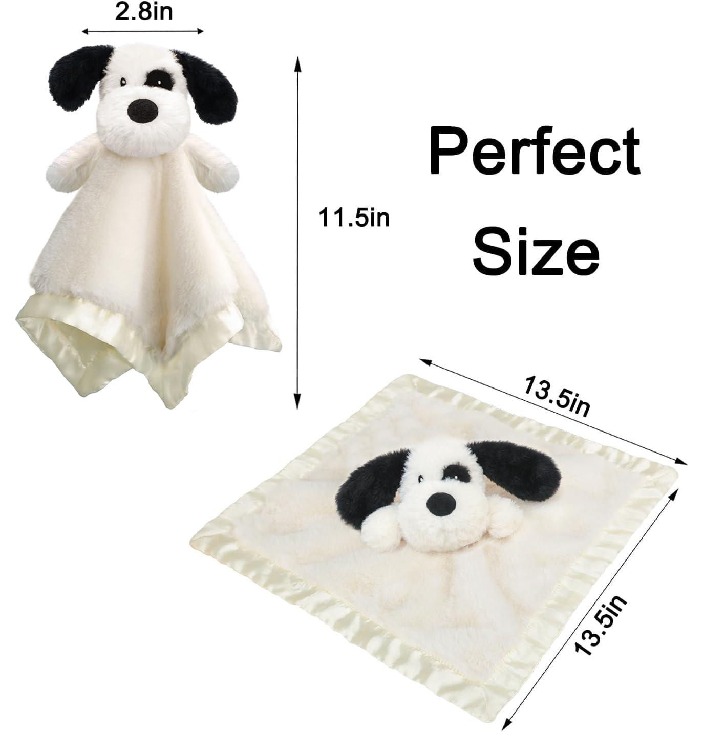 Puppy Baby Security Blanket for Toddler Infant Newborn Boys and Girls Soft Lovey Plush Fabric and Satin Backing, Black 13.5 Inch