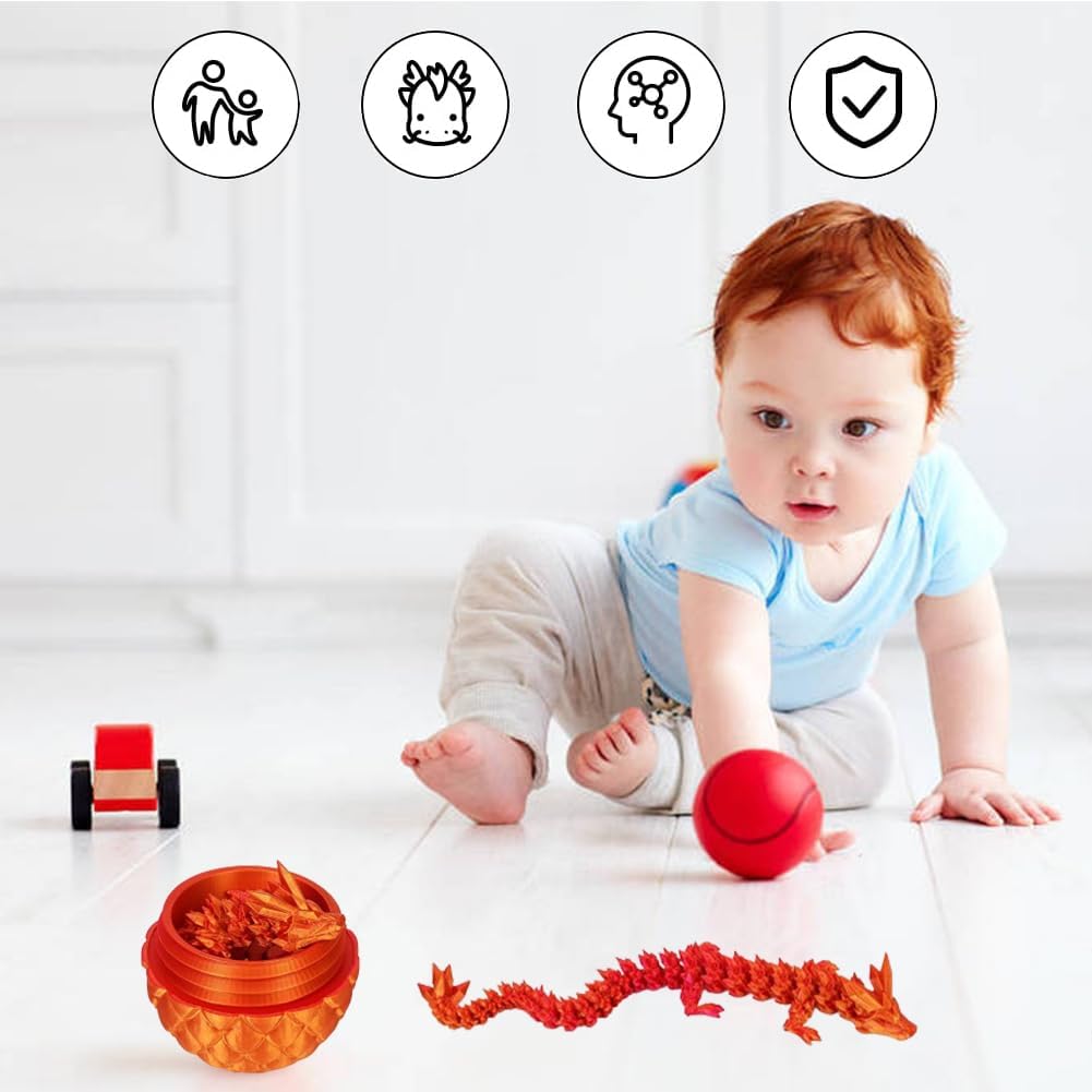 Crystal Dragon Egg Fidget Toy - 3D Dragon Eggs with Dragon Inside Fidget, 3D Printed Dragon Egg Fidget for Gifts, Home Office Decor Executive Desk Toy, Laser Red