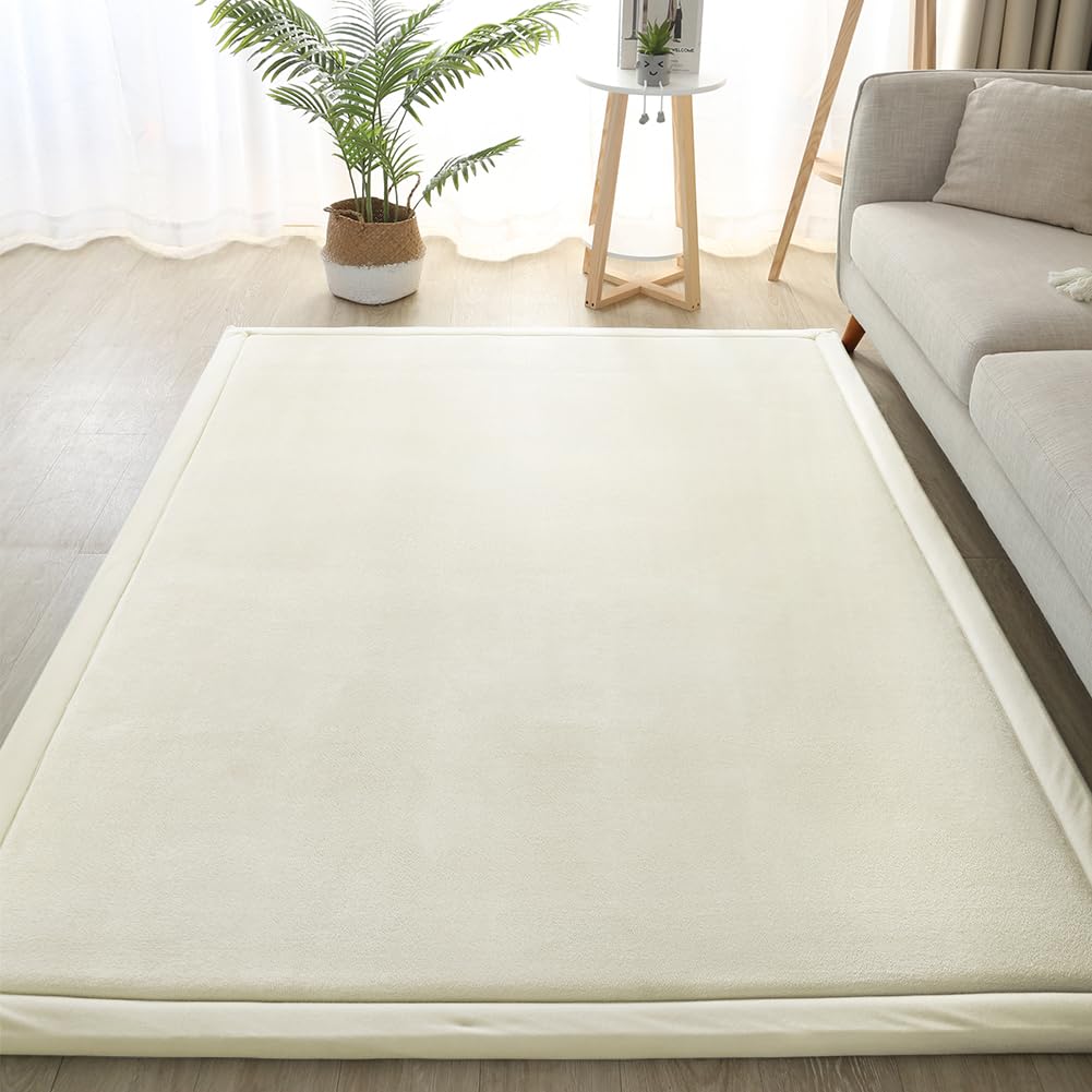 Loartee Nursery Rug Coral Velvet Crawling Rugs Mat Area Rugs Play Crawling Mat(6'7"x9'2", Beige) for Toddler Children Play Mat Yoga Mat Exercise Pads Carpet