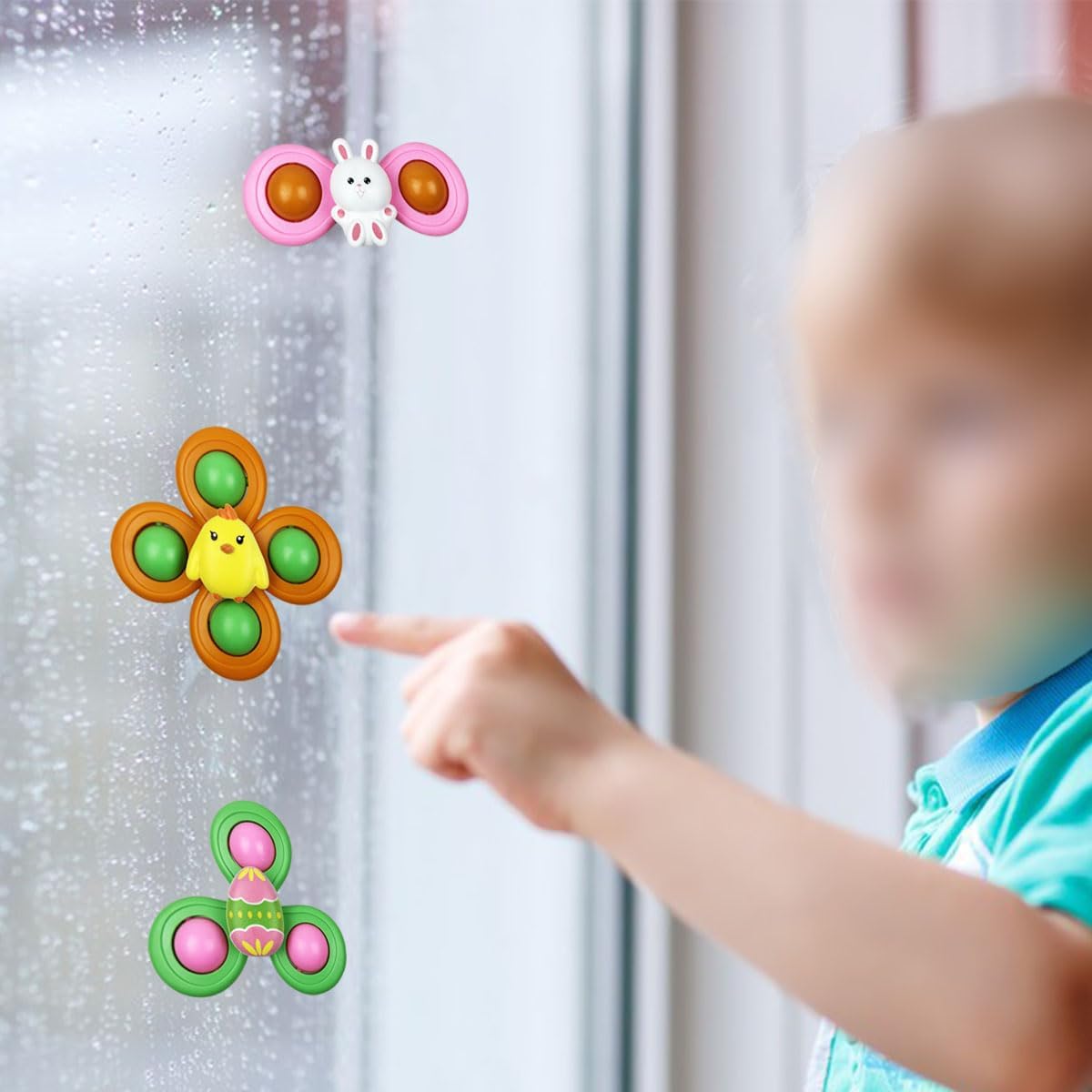 Jofan 3 Pack Easter Suction Cup Spinner Toys for Baby Toddlers Kids Easter Basket Stuffers Gifts Fillers Party Favors