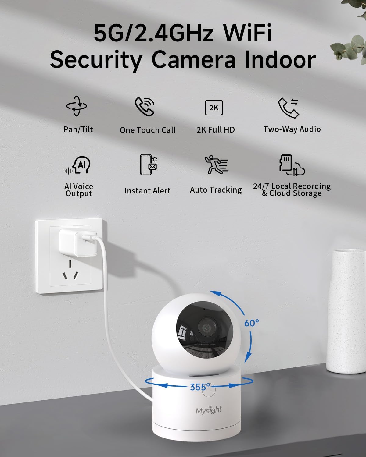 [5G & 2.4G] 2K Pan/Tilt Security Cameras for Home Security Indoor, AI Voice Change for 2-Way Talk, Motion Detection, 24/7 SD Recording/Cloud Storage, Baby Monitor/dog/Pet Camera with Phone App, 4