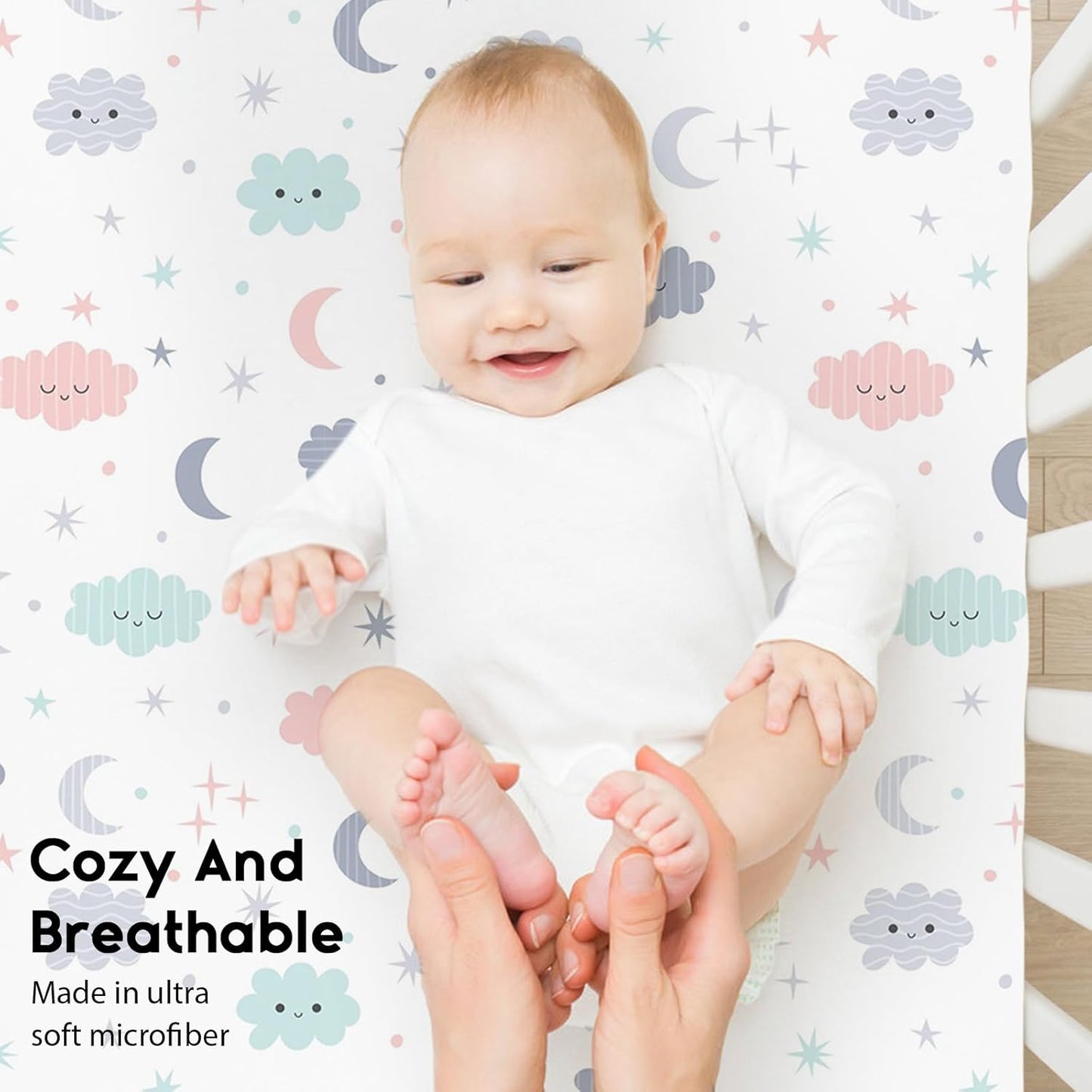Yoofoss Baby Crib Sheets for Boys Girls, Fitted Crib Sheet 2 Pack for Standard Crib and Toddler Mattress, Super Soft Microfiber Baby Sheet 28x52x8in(Cloud)