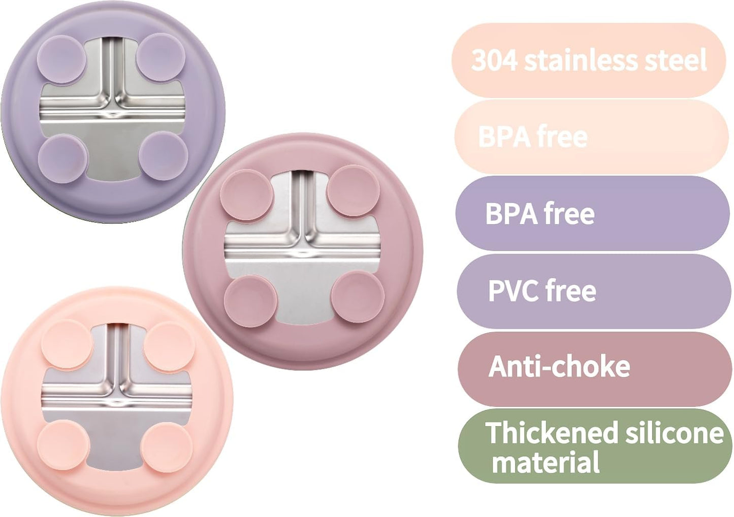 3Pack Stainless Steel Kids Plates, 8.1" Divided Toddler Plates with Removable Silicone Suction Sleeves for Baby Highchairs, Non Toxic BPA Free Non-Slip Unbreakable Snack Lunch Plate