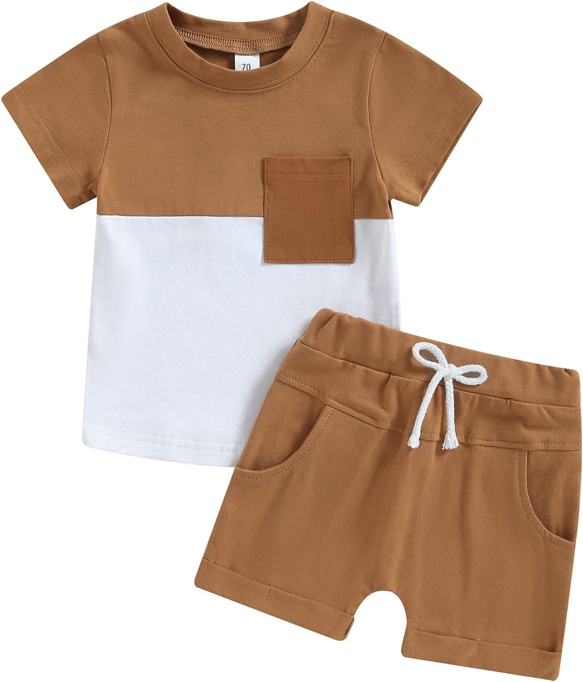 fhutpw Baby Toddler Boy Clothes Summer Outfits 6 12 18 24 Months Patchwork Short Sleeve T Shirt & Shorts Sets with Pockets