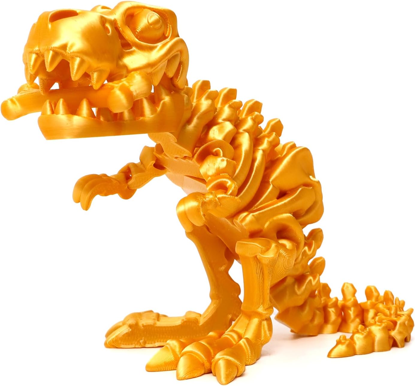 Flavery 3D Printed Dinosaur with Bones - 10 inch Flexible T-Rex Skeleton with Bones, 3D Fidget Toy, Birthday Gift, Dragon Collection, Desk Executive Toy - Gold