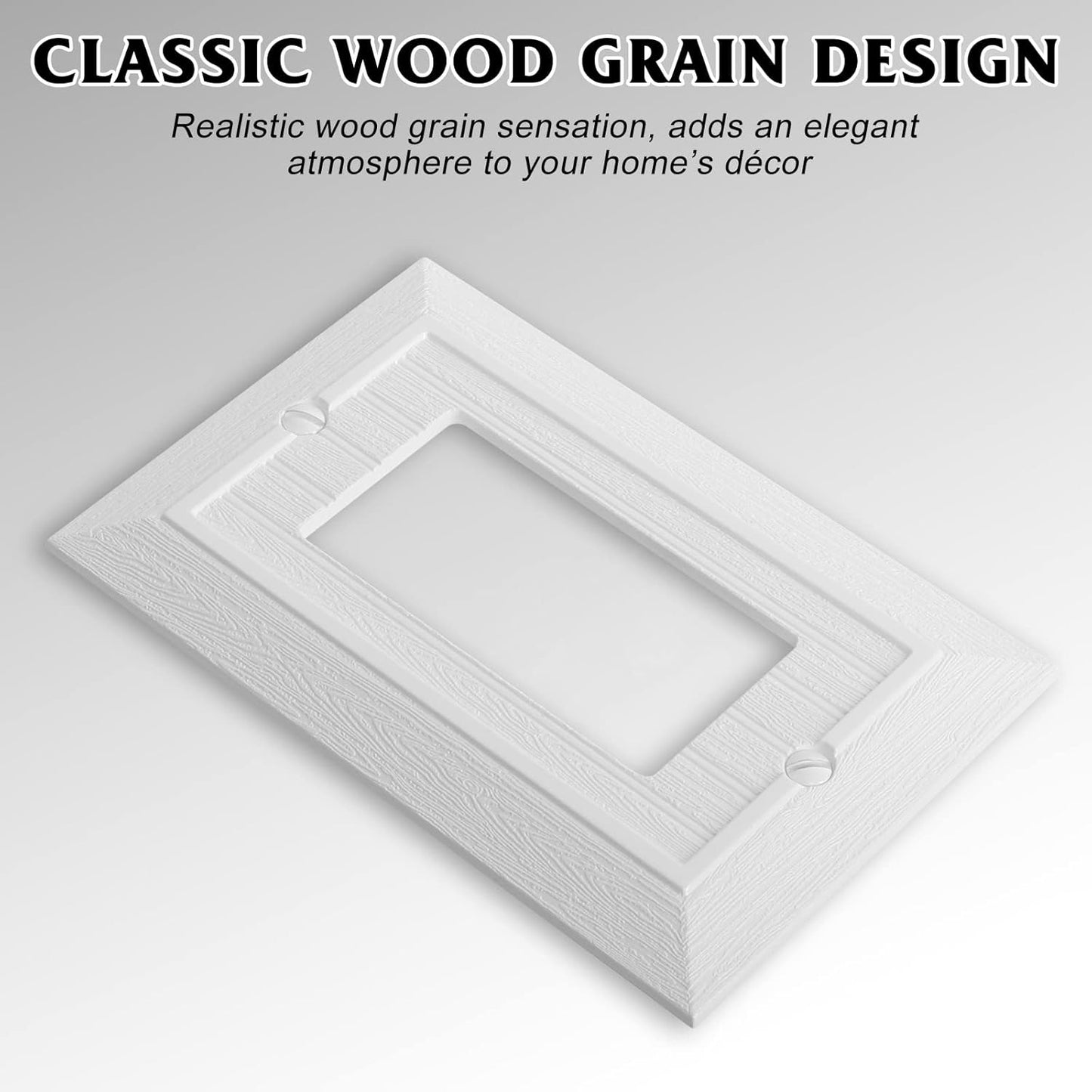 Modern Decorative Wall Plate Switch Plate Outlet Cover, Vintage Retro Wood Grain Design(Single Decorator-4 Pack, White)