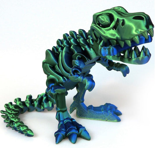 3D Printed Dinosaur Bone Skeleton Tyrannosaurus Rex with Movable Jaw Fidget Dinosaur Toys Full Articulated Dinosaur Executive Desk Toys Home Office Decor, Green