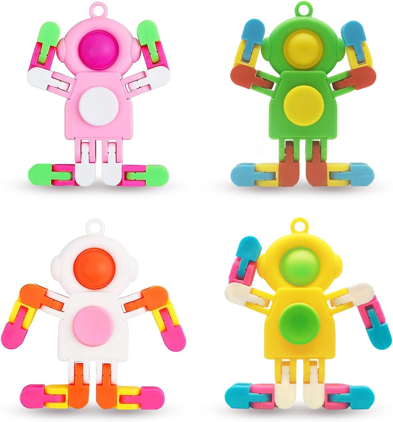 4 Pack New Fidgets Sensory Toys for Boys Girls, Transformable Fidget Spinners for Kids and Adults Key Chain Pop Robot Fingertip Fidget Toy, Birthday Party Favors, Gifts, Classroom Prizes