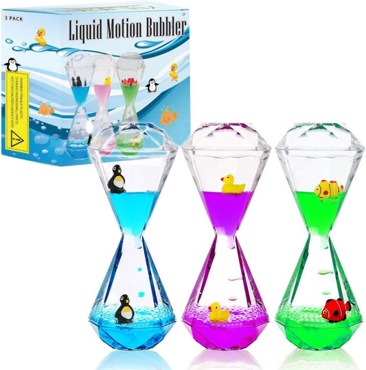 Calming Sensory Toys for Kids with Autism ADHD Anxiety or Special Needs-3 Pack Liquid Motion Bubbler Timers (Style #2)