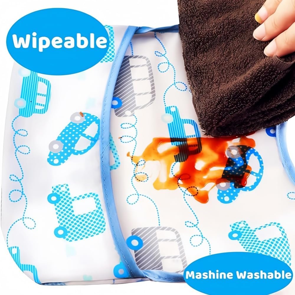 Baby bibs Waterproof Toddler bib - Feeding bib with Pocket for Infant Boy Girl Washable 6-36M