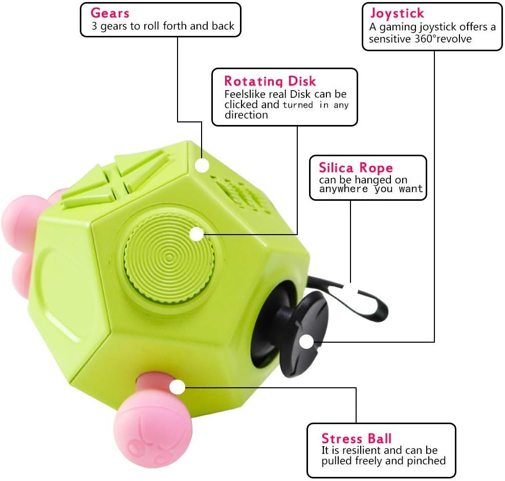 12 Sided Fidget Toys, Dodecagon Cube Toys Anti-Anxiety,Relieves Stress and Autism for Children,Teens and Adults (Green/A3)