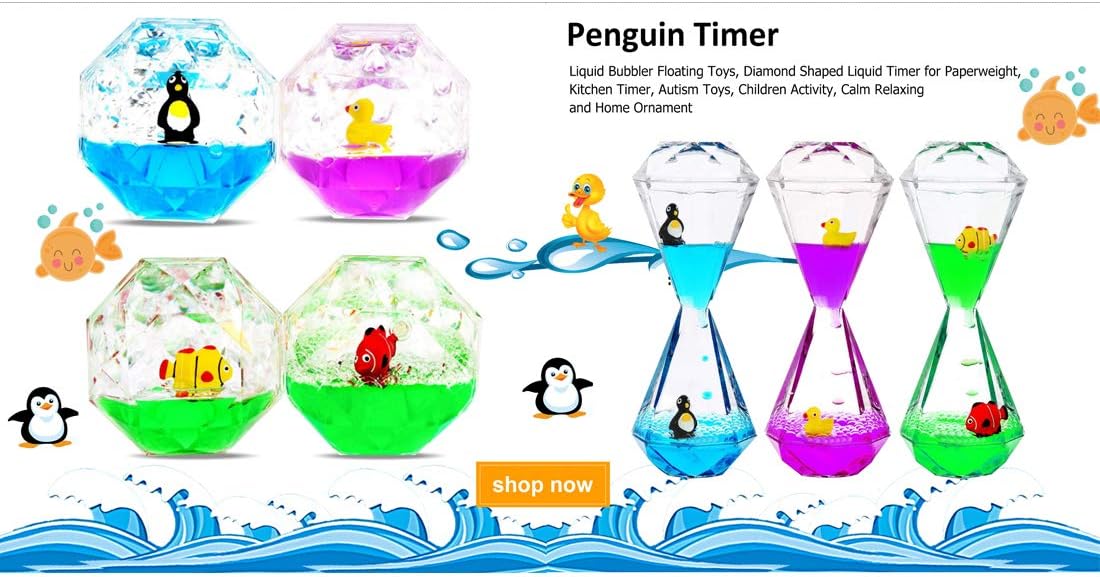 Calming Sensory Toys for Kids with Autism ADHD Anxiety or Special Needs-3 Pack Liquid Motion Bubbler Timers (Style #2)