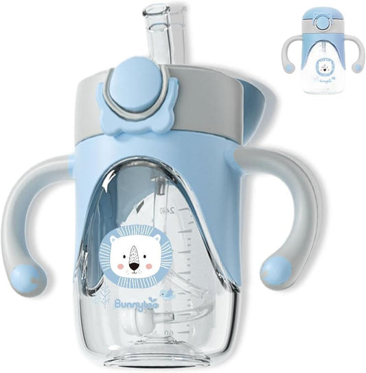 Bunnytoo Baby Sippy Cup with Weighted Straw for Infants 6-12 Months, 8oz Toddler Drinking with Handles, BPA-Free, Transition Trainer for 1+ Year Old (Blue)
