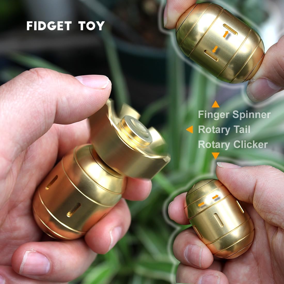 Atomic Bomb Fidget Toys, Metal Fidget Spinners, 3 in 1 Executive Desk Toy, EDC Clicker, Office Sculpture Home Decor, Stress Relief, Gifts for Teens Men Adults (Brass)