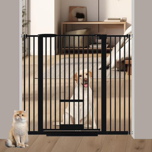 40.55" Tall 1.37" Ultra Narrow Spacing Dogs Pets Baby Gate with Door for Doorway Cat Safety Proof Indoor 30.12-45.87" Extra Wide Puppy Pressure Mounted No Drill White Black Metal Hallway