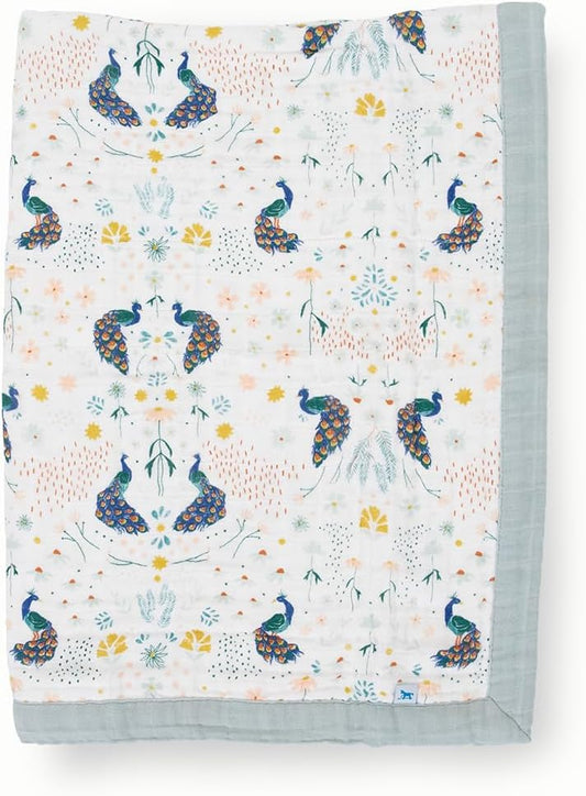 Little Unicorn Newborn Receiving Quilt | Ultra- Soft, Multi-Layered Muslin Fabric | Gift for Newborns & on-The-go (Peacock)