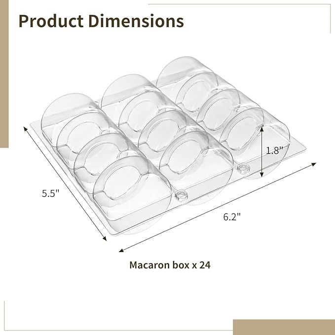 24 PCS Macaron Boxes, 12-Slot Dessert Cases for Macarons Small Cakes, Clear Plastic Macaron Storage Containers, Macaroon Packaging Display Trays for Cookie Wedding Party Gifts