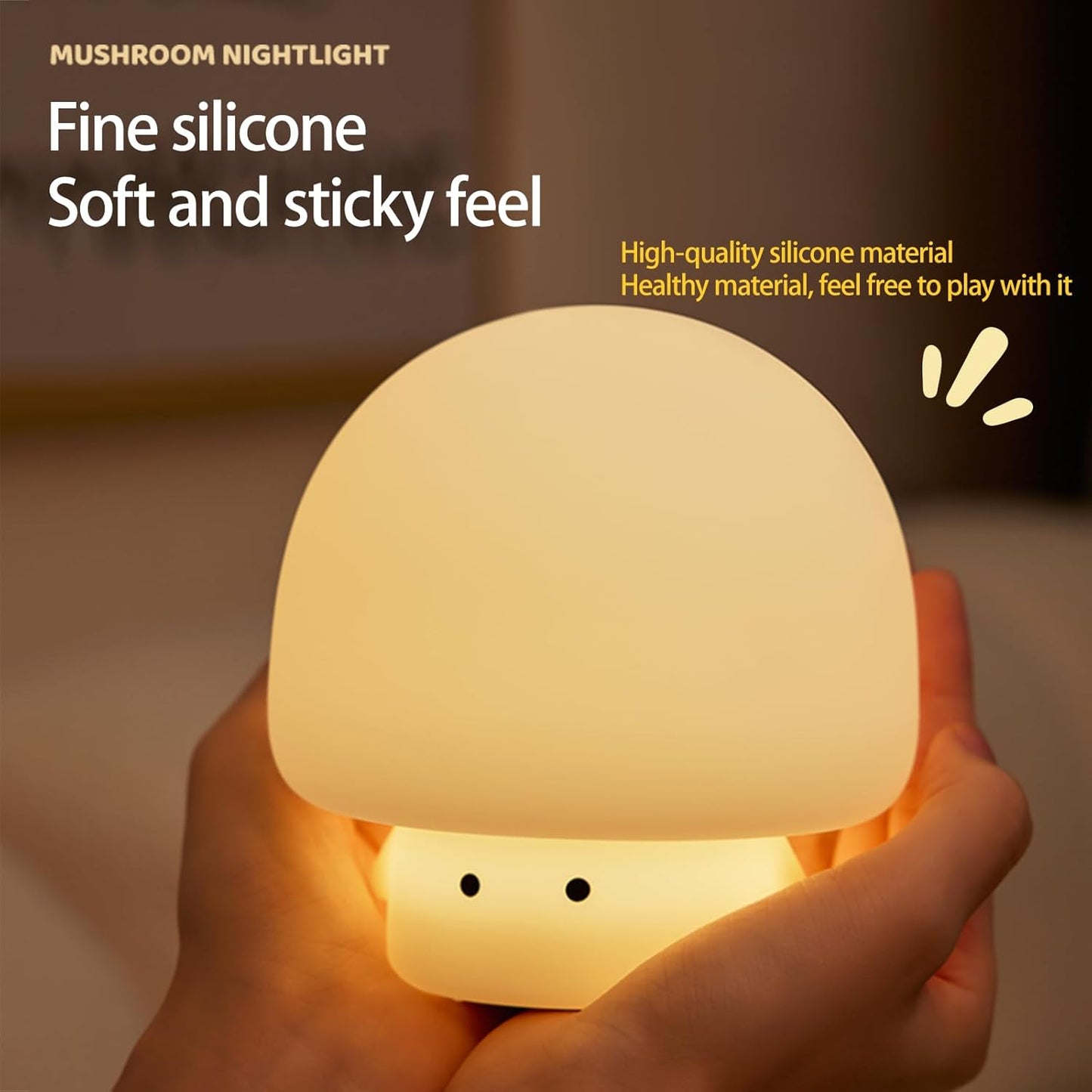 Cute Baby Night Light for Kids,Rechargeable Dimmable Silicone Nursery Toddler Mushroom Nightlight,Squishy Bedside Lamp for Night Stands,Fun Decor for Children,Mother's Day Gift(White)