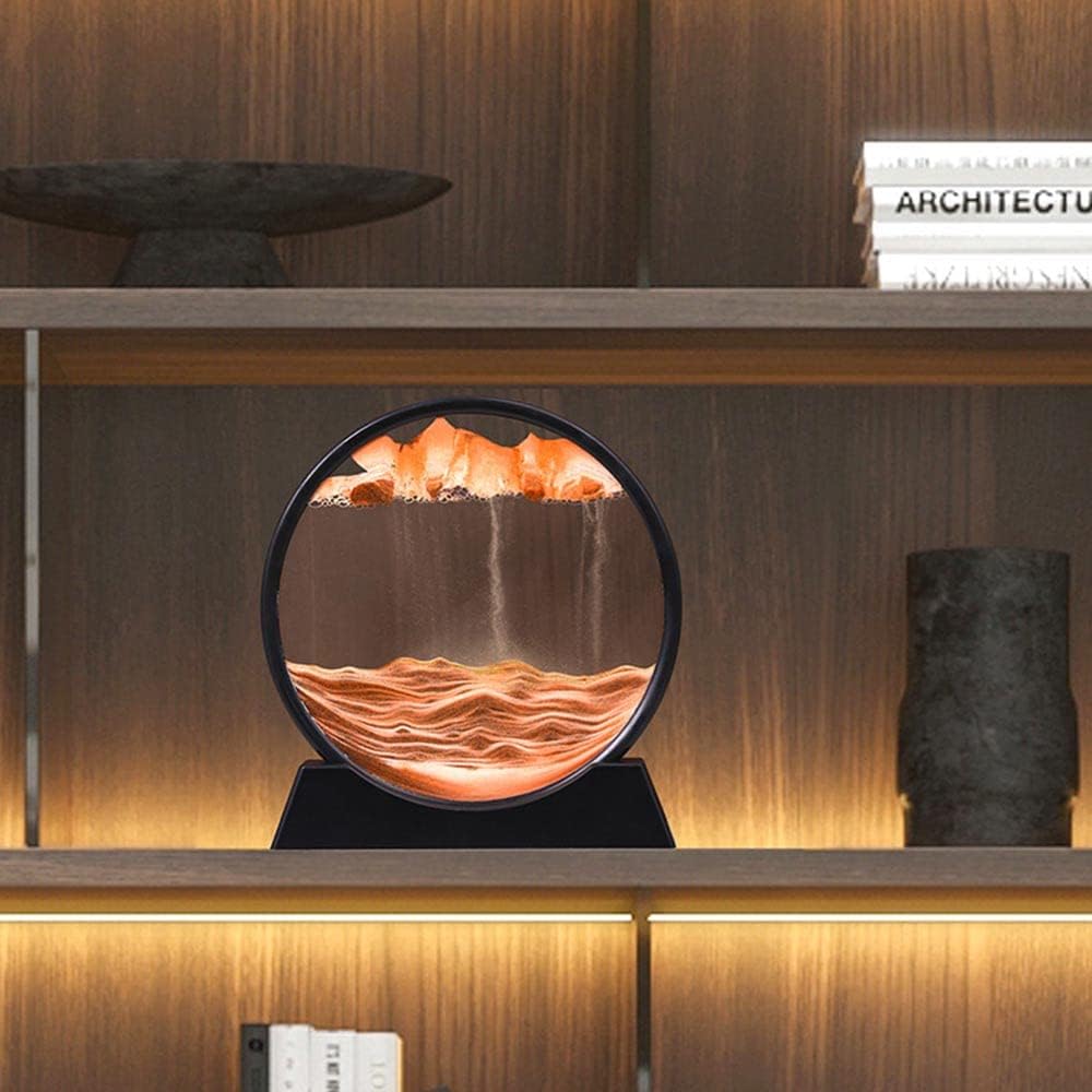 Moving Sand Art Picture,Liquid Motion 3D Sea Sandscape in Motion Display, Flowing Sand Frame Desktop Art Bookshelves Home Office Decoration (12 inch, Orange)