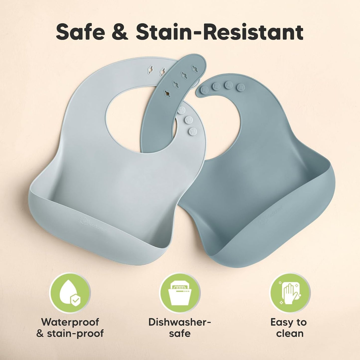 KeaBabies 2-Pack Silicone Baby Bibs for Eating - Sturdy Food-Grade Silicone Bibs for Babies Girl, Boy, Large Food Catcher, Clean & Put On Easily, Waterproof Toddler Feeding Essentials (Alps)