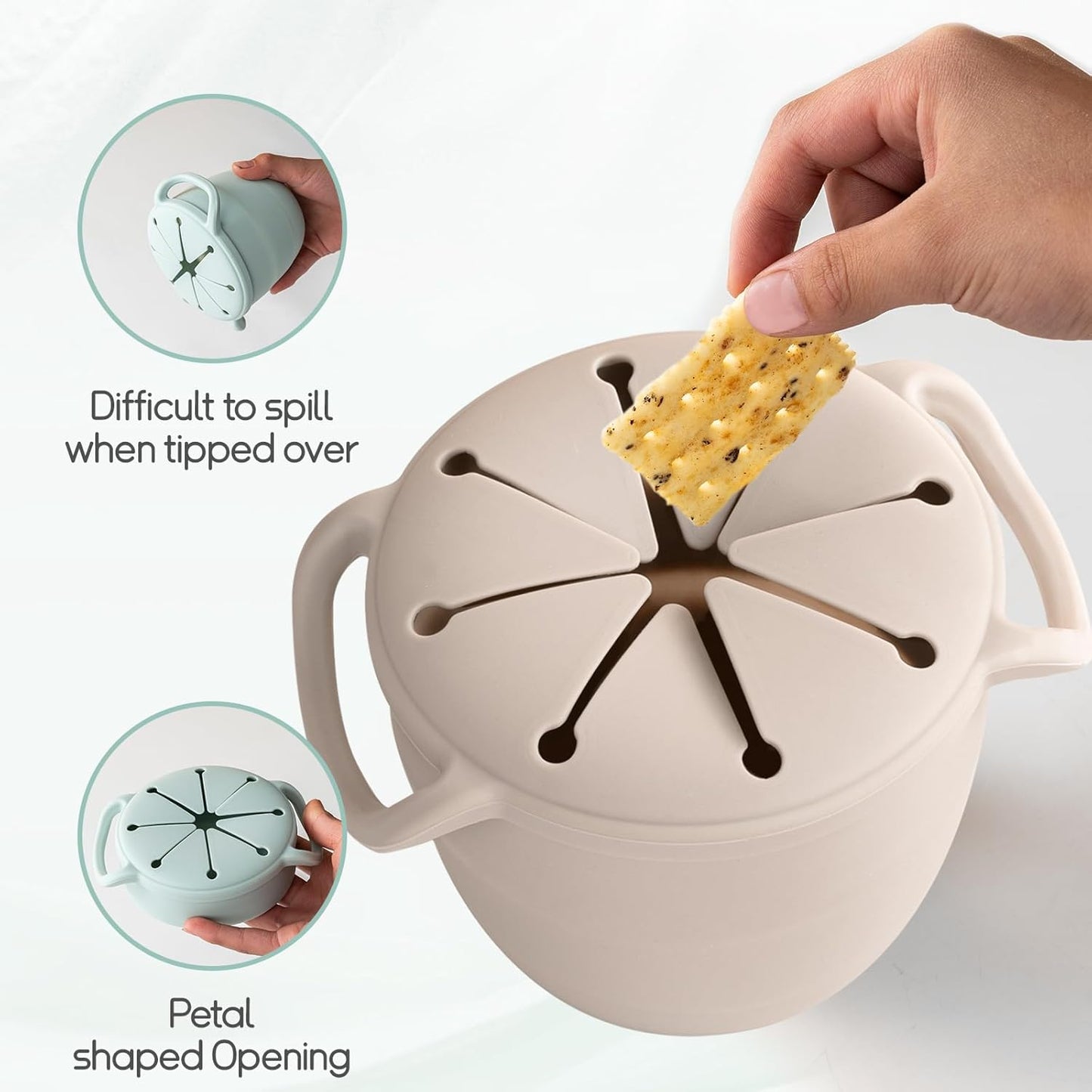 Snack Cups for Toddlers Spill Proof,Baby Snack Containers,Collapsible Food Grade Silicone Snack Cup,Dishwasher Safe and BPA Free,Set Of 2,13 Oz,Grey