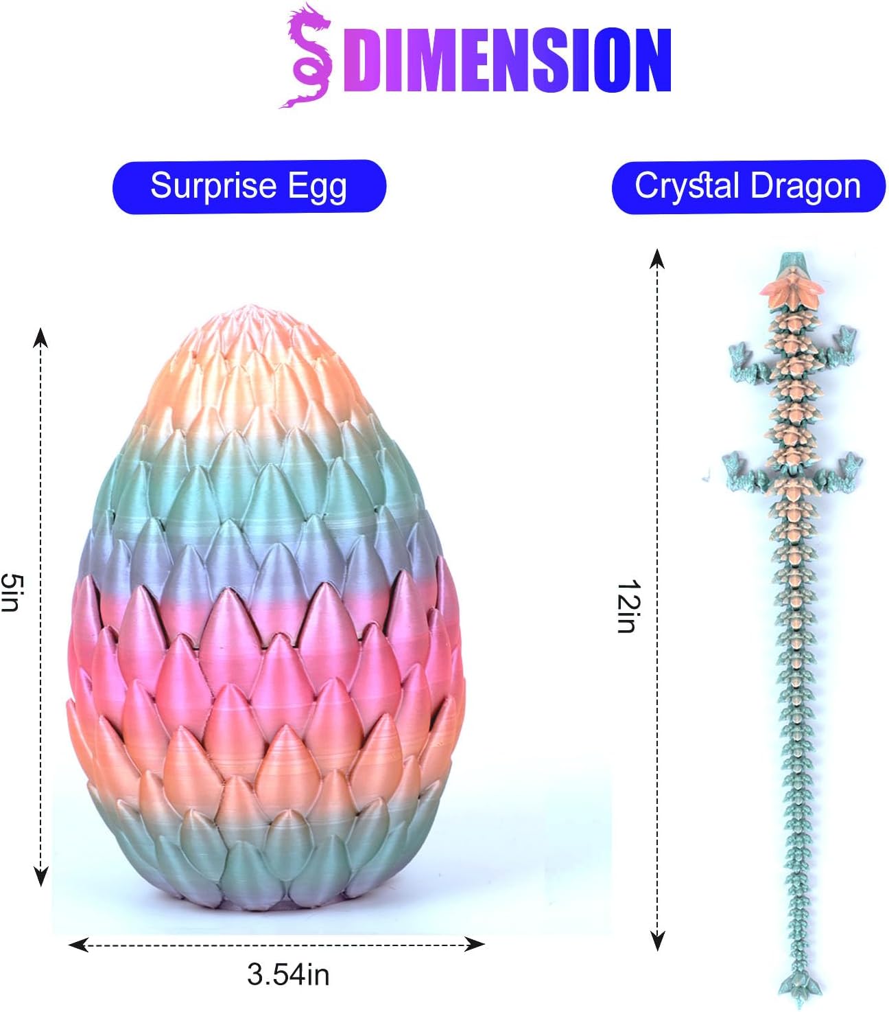 12inch Dragon Egg, Year of The Dragon, 3D Printed Dragon, Executive Desk Toys, Articulated Dragon, Fidget Toys Gifts for Graduates Students Teachers Adults (Candy)