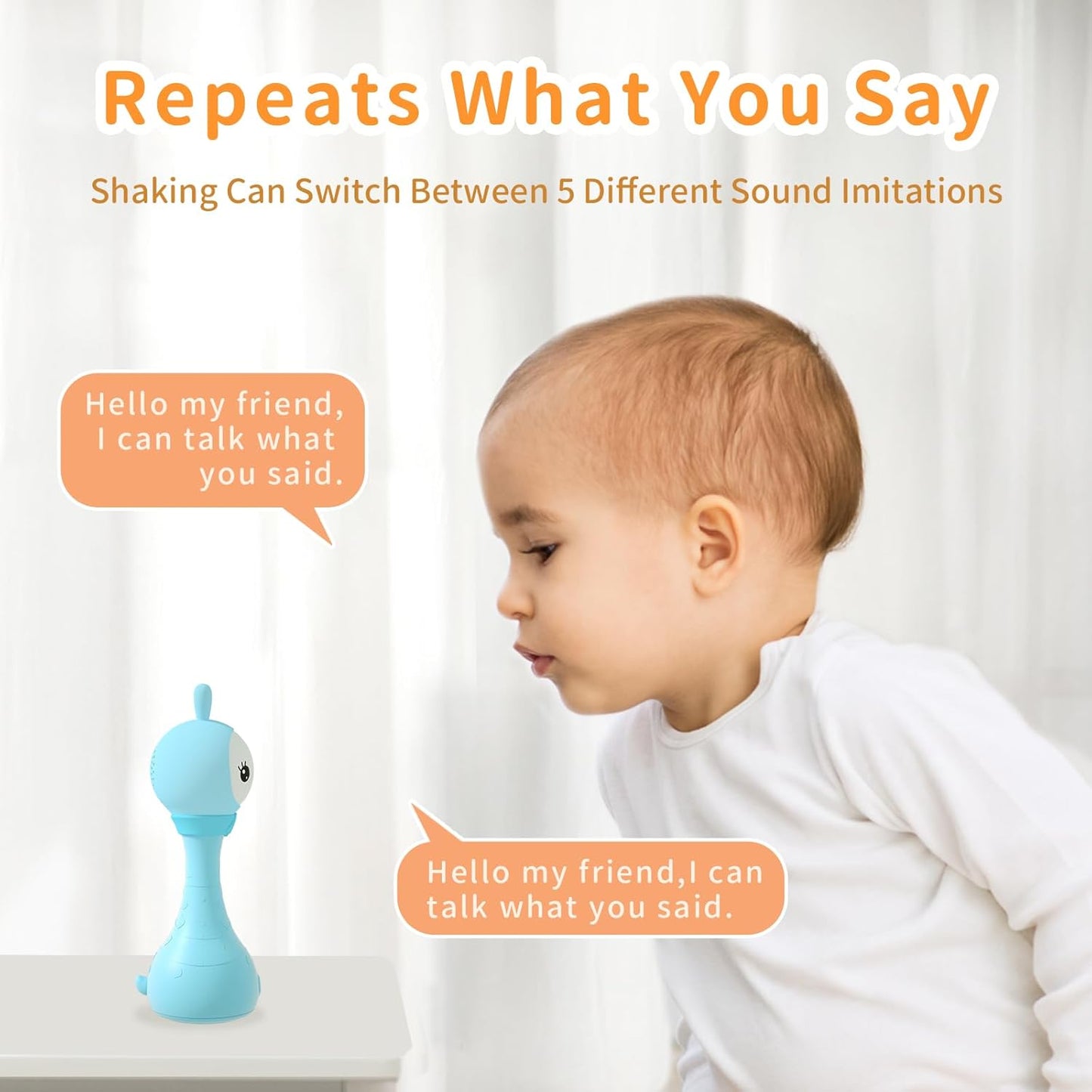 alilo Yoyo Talking Bunny Baby Singing Musical Rattle, Mimicking Toys Repeats What You Say, Preloaded 90+ Audio Content, ABC/Number/Notes Learning Toys for Toddlers Infant Newborn Boy Girl Gifts