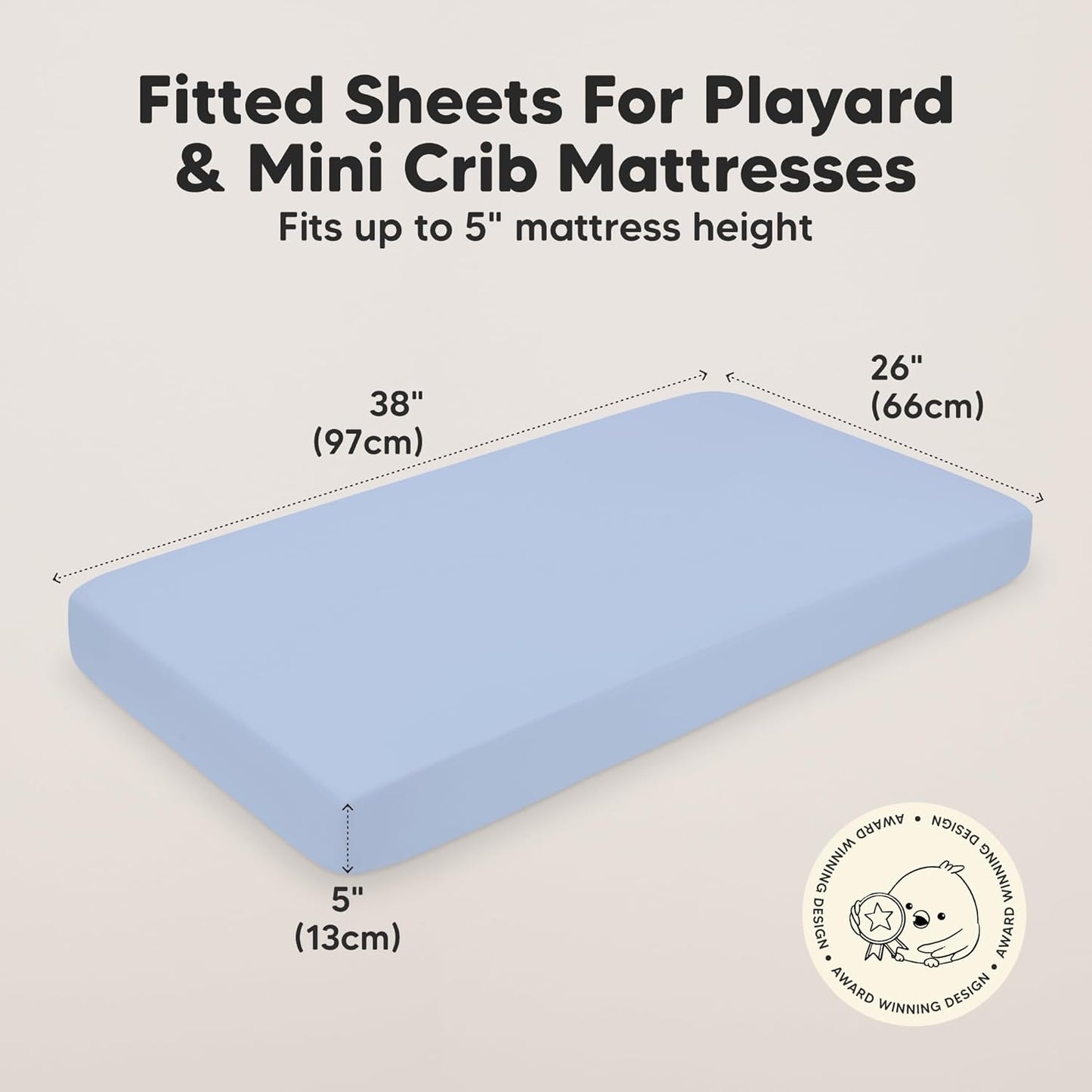 2-Pack Mini Crib Sheets Fitted - 38x26 Pack N Play Sheets for Pack and Play Mattress, Organic Cotton, Soft & Breathable Playard Bedding, Neutral Mini Toddler Bed Cover for Boys, Girls (Blue Flax)
