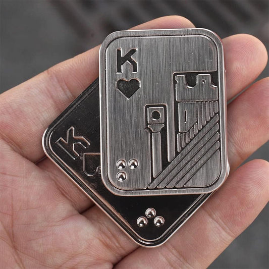 Magnetic Metal Fidget Toys - Metal Poker Push Card Fidget Slider Stress Relief Toy, Men’s EDC Toy Fidget Toy Haptic Coin, Office Desk Toys Gifts for Boyfriend and Father (Silver KK)