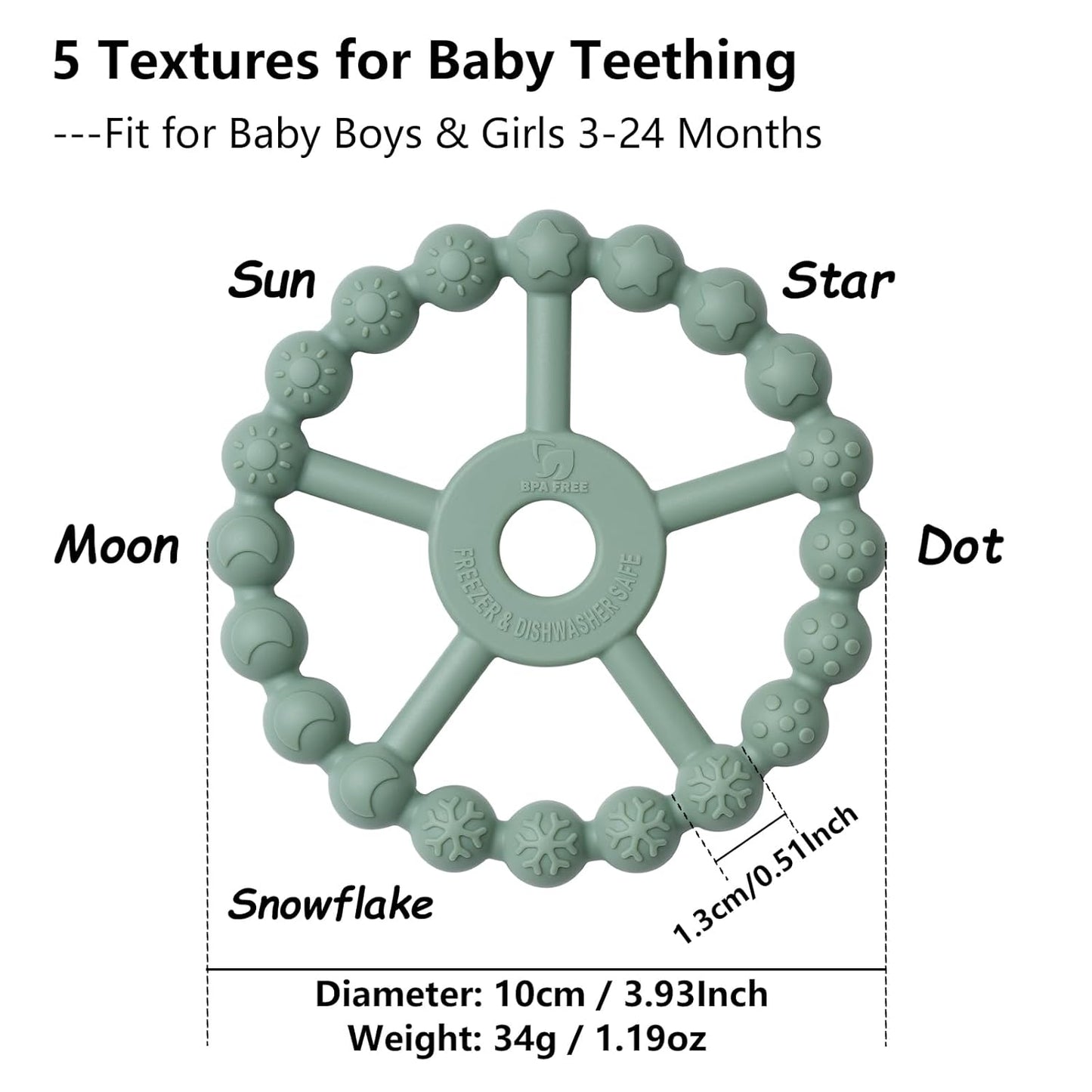 3 Pack Ring Teether Baby Infant Toys, Baby Essentials, Silicone Teething Ring Toys for Babies 0-6 Months, Seposeve Toddler Teethers 6-12 Months 12-24 Months, Infant Teething Relief, Brown Green Blue