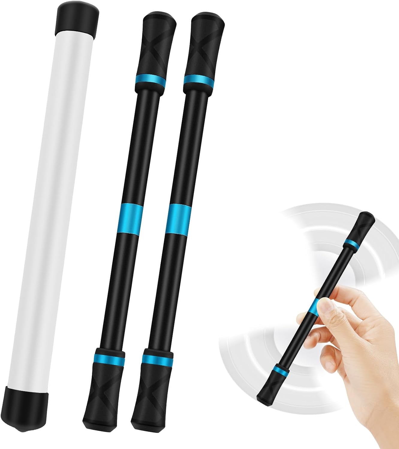 2 Pieces Pen Spinning Spinner Pen Gaming Pen Spinning Mod Gaming Spinning Pens Flying Spinning Pen Finger Rotating Pen for Kids Adults Office Supplies with Instruction Manual (Blue)